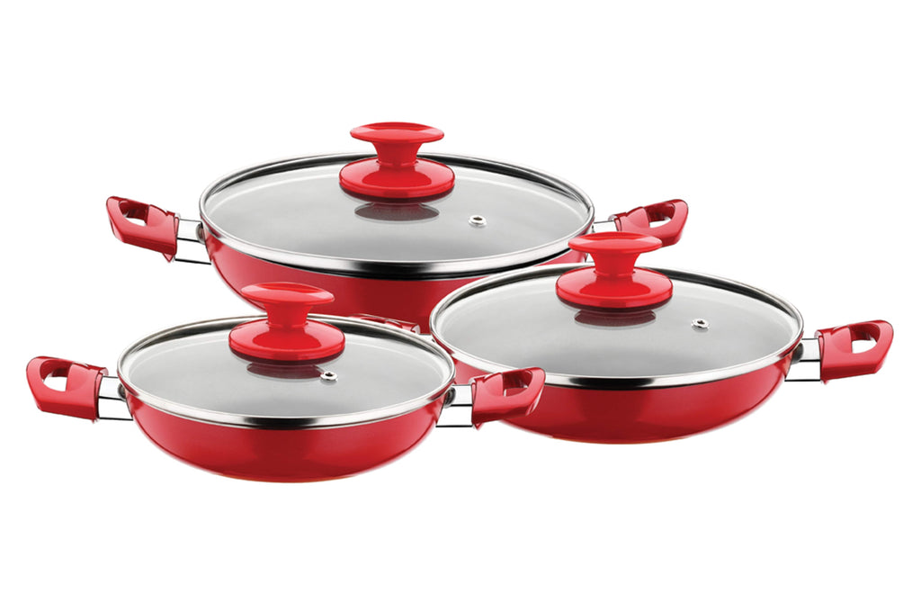 6 Pieces Nonstick Pans with Lids Nonstick Frying Pans with Lid Nonstick Skillet with Lids Ceramic Pan - Red 6 Pieces